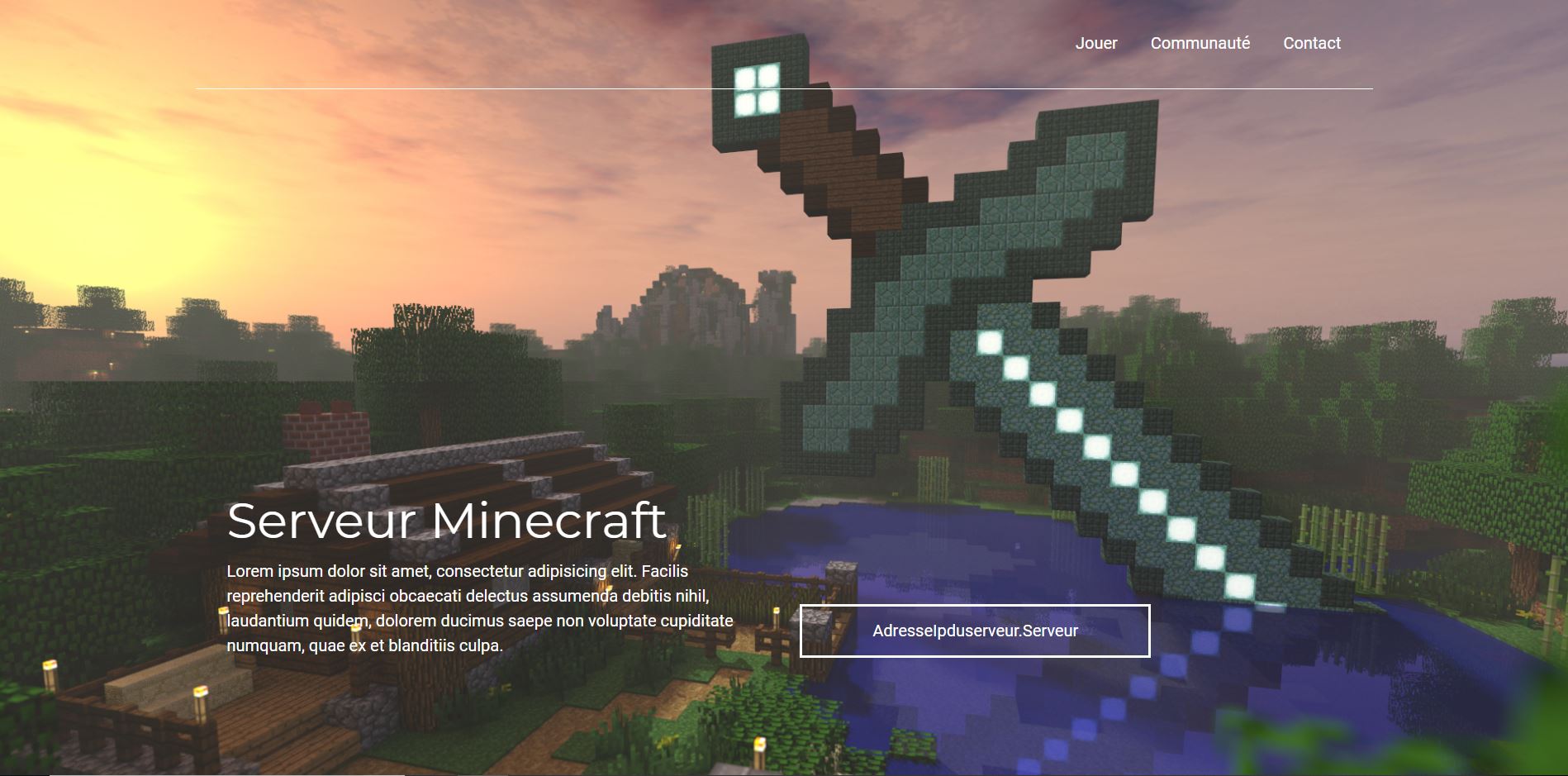 Page d'accueil d'un serveur Minecraft